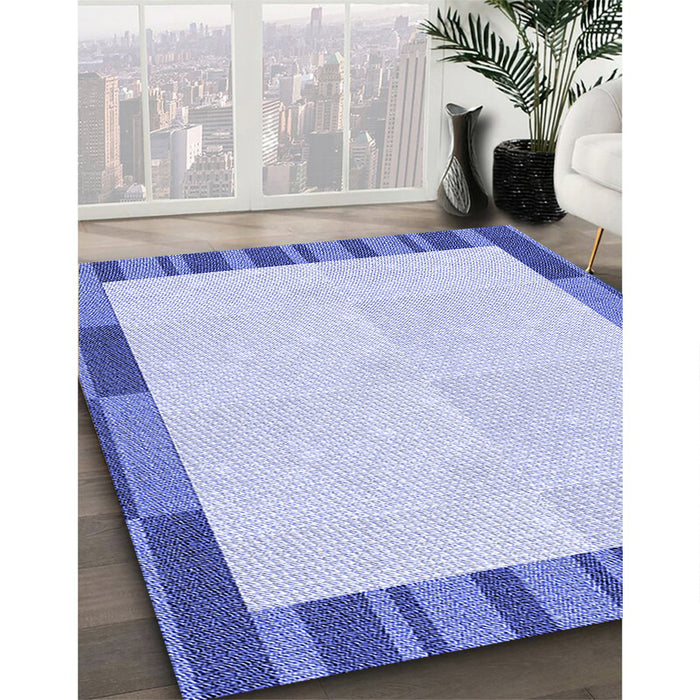 Patterned Blue Rug in Family Room, pat967blu