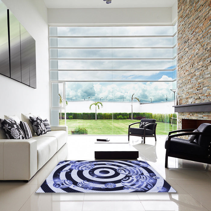 Square Patterned Blue Rug in a Living Room, pat968blu