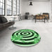 Round Patterned Deep Emerald Green Rug in a Office, pat968grn