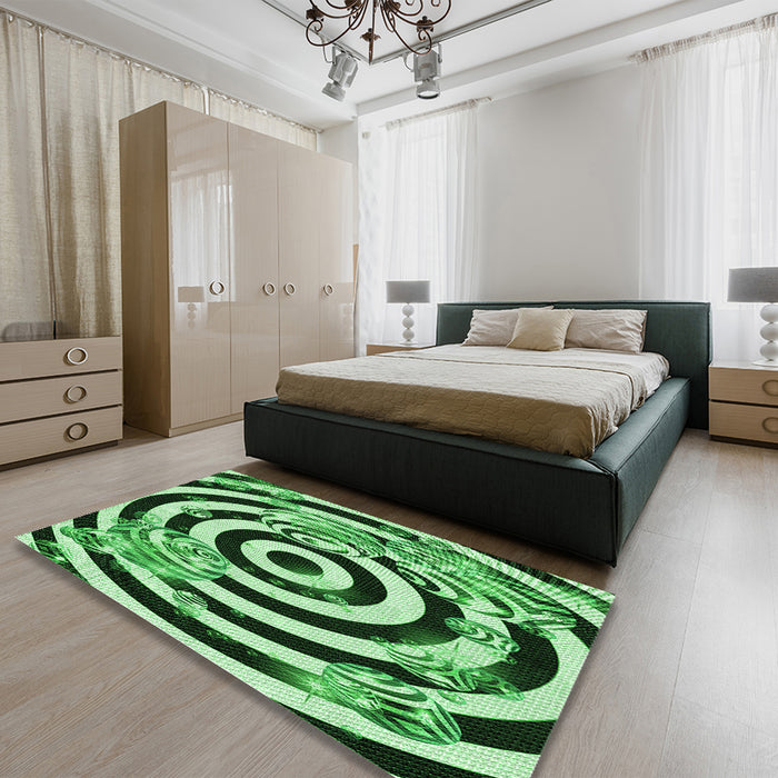 Patterned Deep Emerald Green Rug in a Bedroom, pat968grn