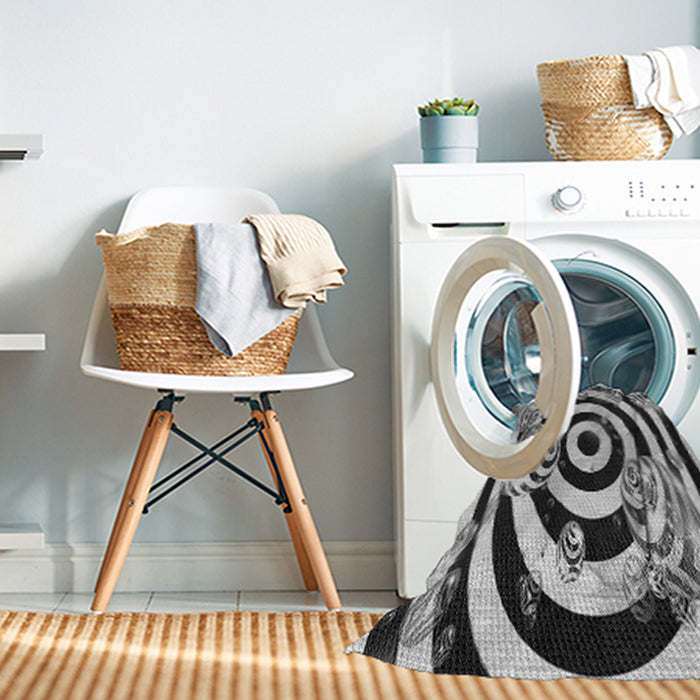 Machine Washable Transitional Dark Gray Black Rug in a Washing Machine, wshpat968gry