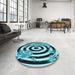 Round Patterned Medium Teal Green Rug in a Office, pat968lblu