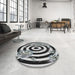 Round Machine Washable Transitional Gunmetal Green Rug in a Office, wshpat968