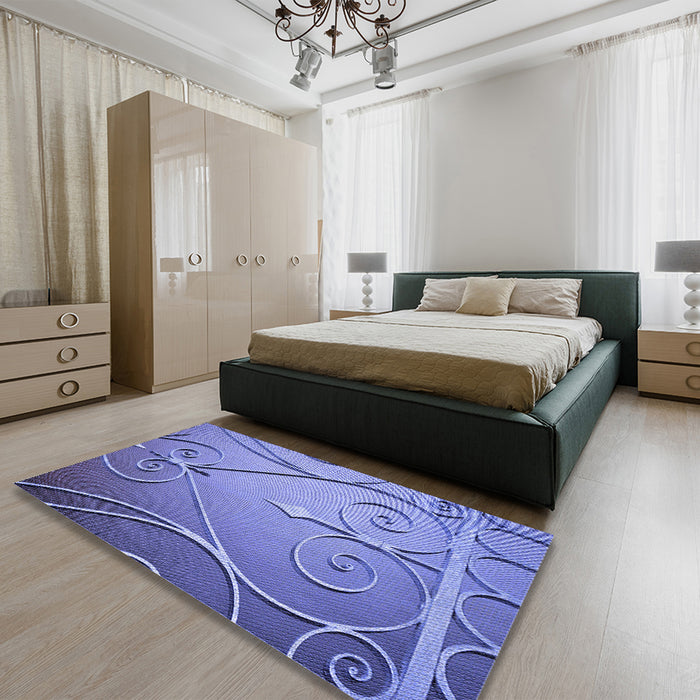 Patterned Denim Blue Rug in a Bedroom, pat969blu