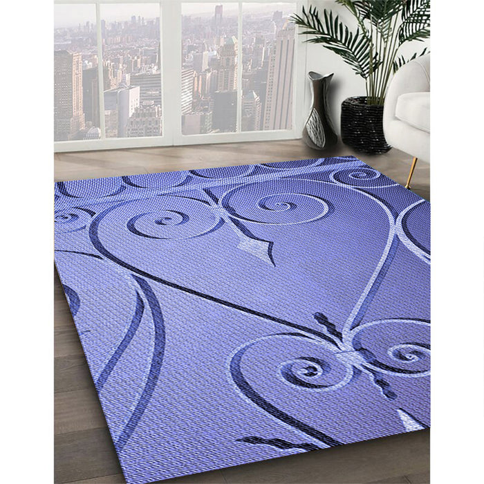 Patterned Denim Blue Rug in Family Room, pat969blu