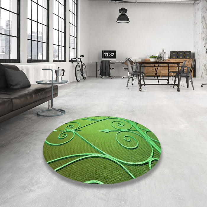 Round Patterned Green Rug in a Office, pat969grn