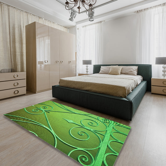 Patterned Green Rug in a Bedroom, pat969grn