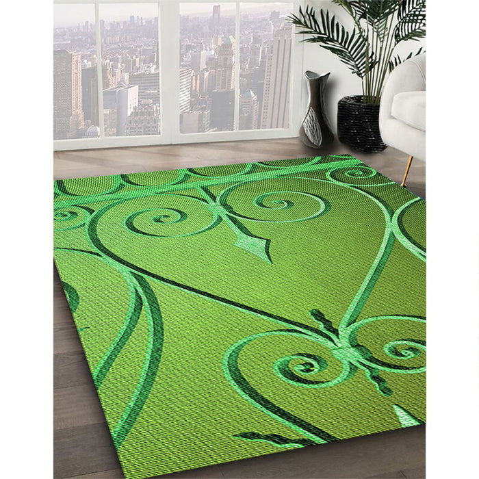 Patterned Green Rug in Family Room, pat969grn