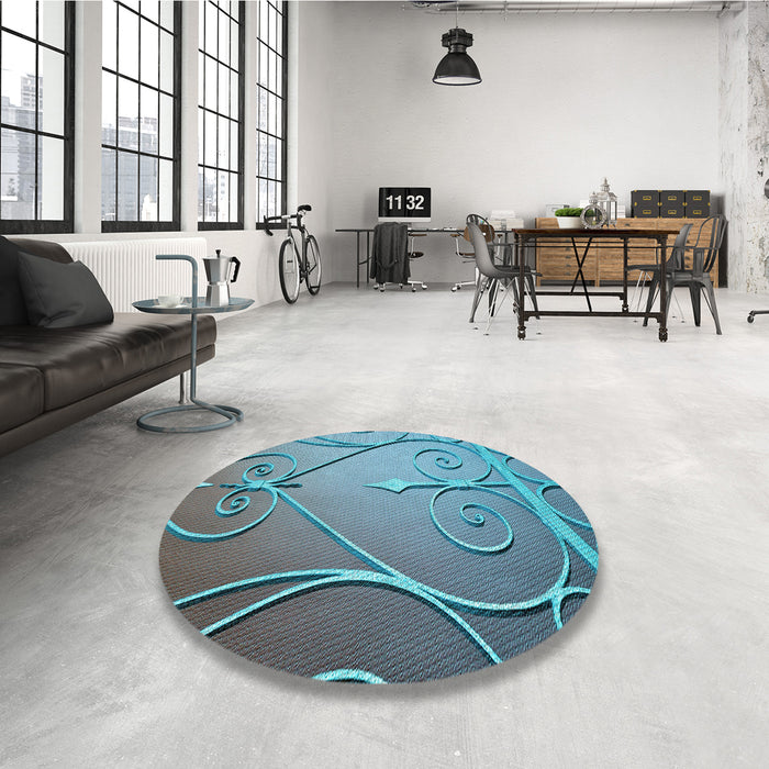Round Patterned Green Rug in a Office, pat969lblu