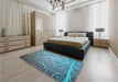 Patterned Green Rug in a Bedroom, pat969lblu