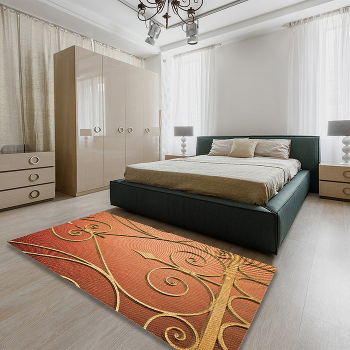 Patterned Orange Rug in a Bedroom, pat969org