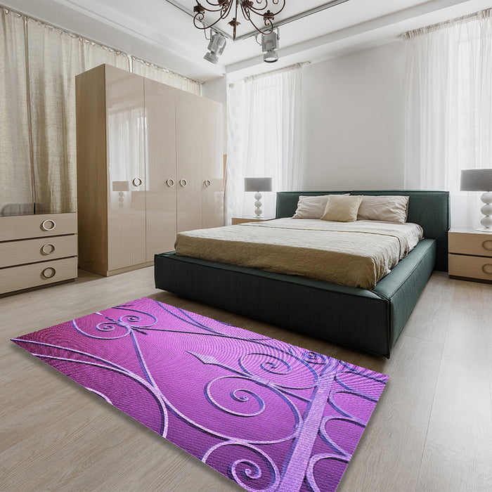 Patterned Purple Rug in a Bedroom, pat969pur