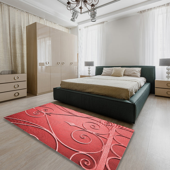 Patterned Red Rug in a Bedroom, pat969rd