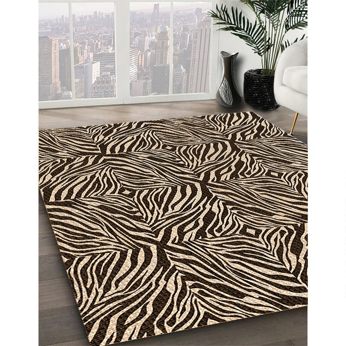 Patterned Black Brown Rug in Family Room, pat970org