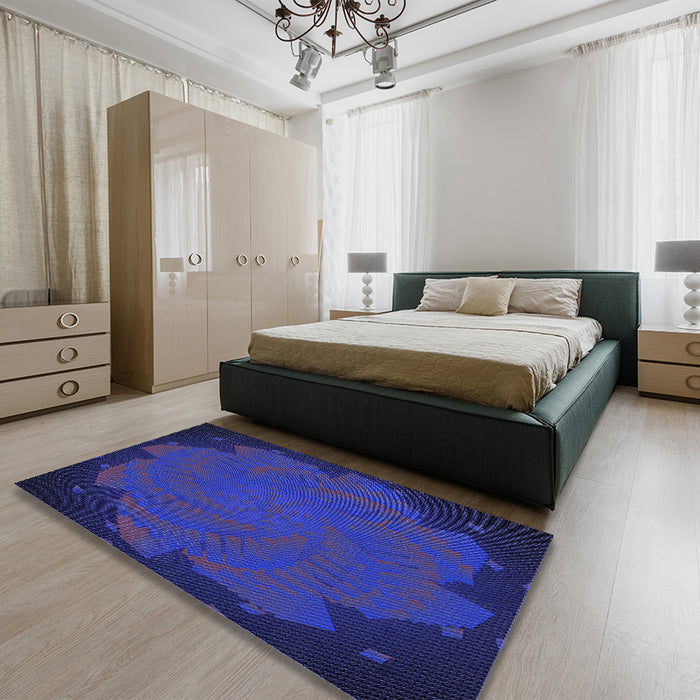 Patterned Denim Dark Blue Rug in a Bedroom, pat971blu