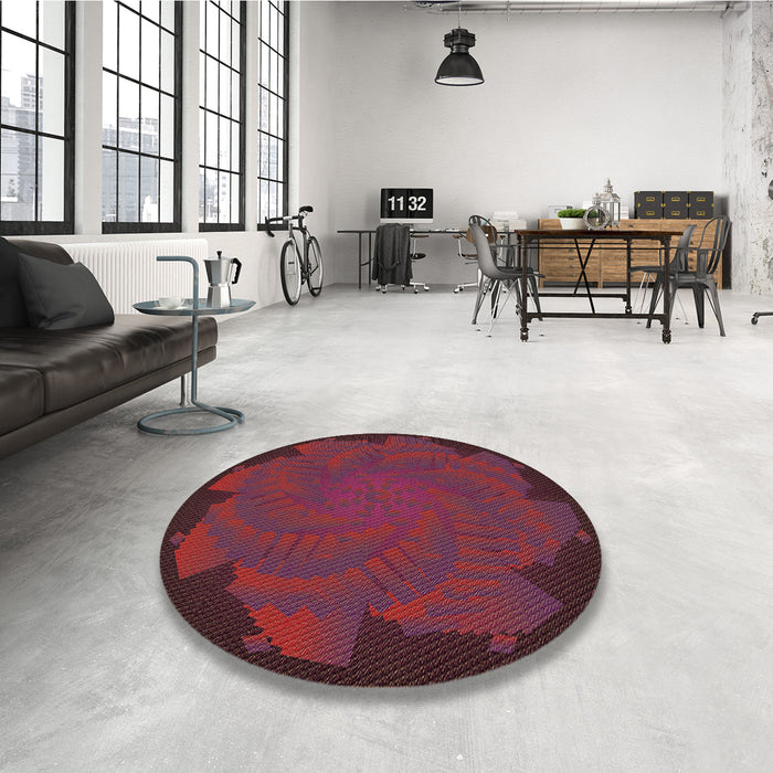Round Patterned Burgundy Red Rug in a Office, pat971brn