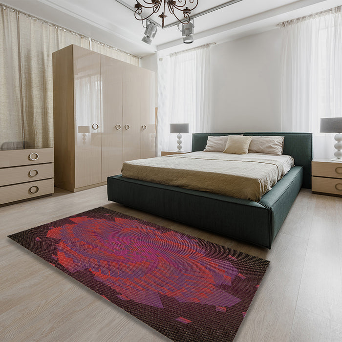 Patterned Burgundy Red Rug in a Bedroom, pat971brn