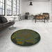 Round Patterned Midnight Gray Rug in a Office, pat971grn