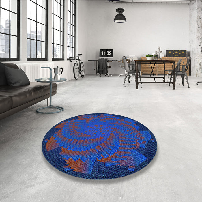 Round Patterned Blue Rug in a Office, pat971lblu