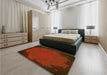 Patterned Mahogany Brown Rug in a Bedroom, pat971yw