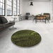 Round Patterned Olive Green Rug in a Office, pat972brn