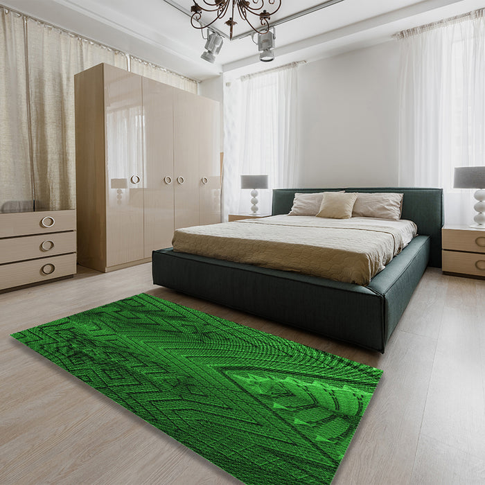 Patterned Deep Emerald Green Rug in a Bedroom, pat972grn