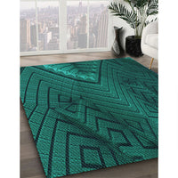 Patterned Dark Cyan Green Rug, pat972lblu