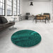 Round Patterned Dark Cyan Green Rug in a Office, pat972lblu