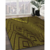 Patterned Dark Yellow Green Rug, pat972org