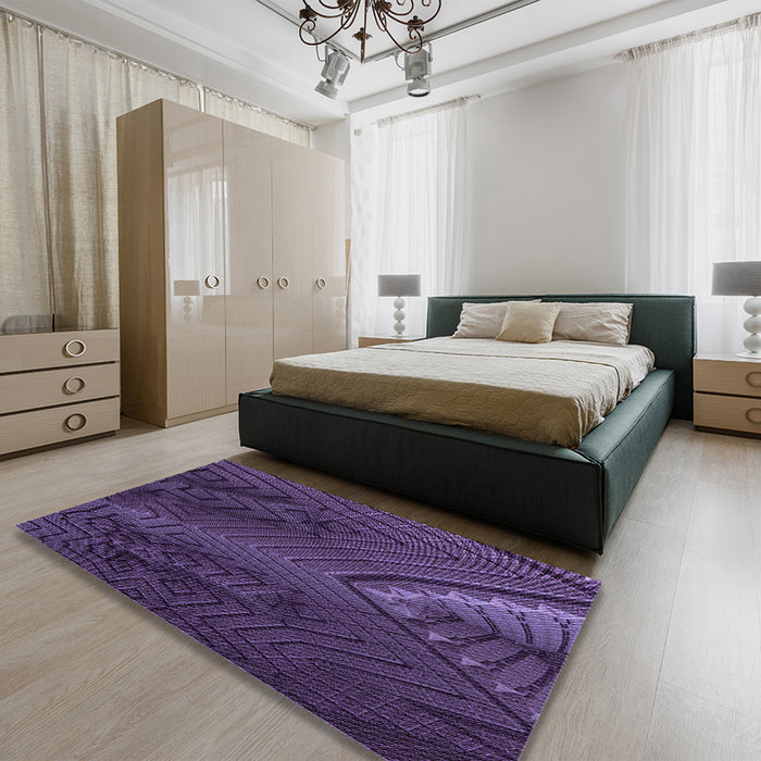 Patterned Dark Purple Rug in a Bedroom, pat972pur