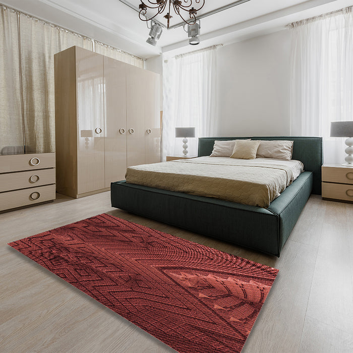 Patterned Maroon Red Rug in a Bedroom, pat972rd