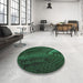 Round Machine Washable Transitional Dark Forest Green Rug in a Office, wshpat972