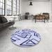 Round Patterned Blue Rug in a Office, pat973blu