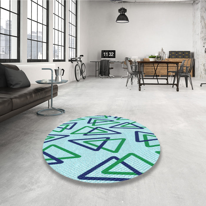 Round Patterned Light Aquamarine Green Rug in a Office, pat973lblu
