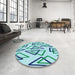 Round Patterned Light Aquamarine Green Rug in a Office, pat973lblu