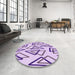 Round Patterned Periwinkle Pink Rug in a Office, pat973pur