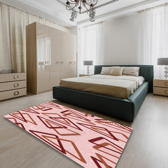 Patterned Red Rug in a Bedroom, pat973rd