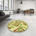 Round Patterned Dark Golden Brown Rug in a Office, pat973yw