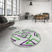 Round Machine Washable Transitional Light Rose Green Rug in a Office, wshpat973