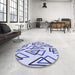 Round Patterned Blue Rug in a Office, pat974blu