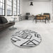 Round Patterned Platinum Gray Rug in a Office, pat974gry