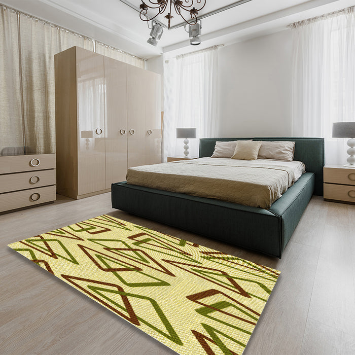Patterned Dark Golden Brown Rug in a Bedroom, pat974yw