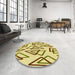 Round Patterned Dark Golden Brown Rug in a Office, pat974yw