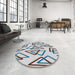 Round Machine Washable Transitional Mist Blue Rug in a Office, wshpat974