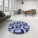 Round Patterned Blue Rug in a Office, pat975blu