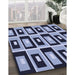 Patterned Blue Rug in Family Room, pat975blu