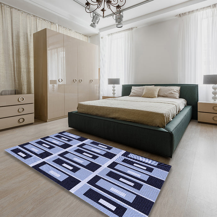 Patterned Blue Rug in a Bedroom, pat975blu