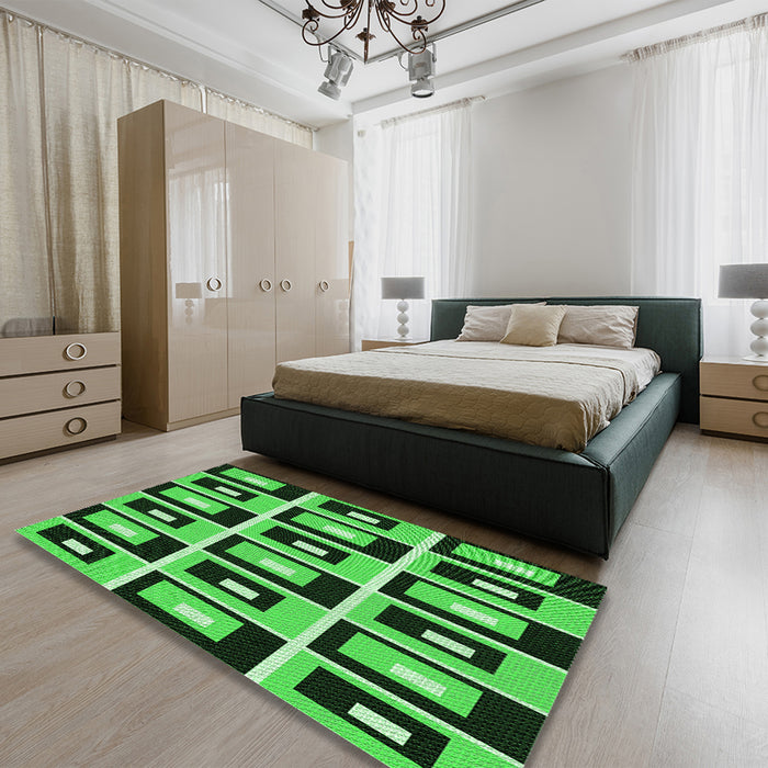 Patterned Deep Emerald Green Rug in a Bedroom, pat975grn