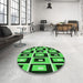 Round Patterned Deep Emerald Green Rug in a Office, pat975grn