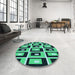 Round Patterned Deep Teal Green Rug in a Office, pat975lblu